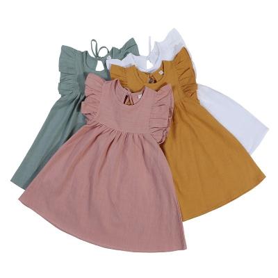 China 2023 Autumn Kids Girl Holiday Ruffle Dress Baby Cotton Anti-wrinkle Long Sleeve Style Canvas Popular Flutter Dress for sale