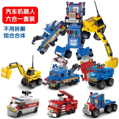 China Exercise Children's Practical Ability 6 Pieces Stop Car Assembly Building Block Deformation Robot Car Toys Lego Technic for sale