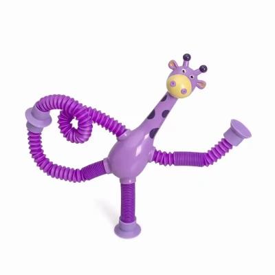 China Popular Kids Suction Cup Giraffes Toy Animals Toys Led Stretchy Telescopic Tube Giraffes Puzzle Toy for sale