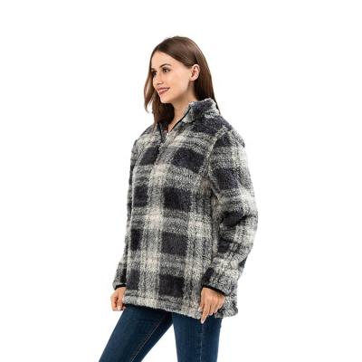 China Anti Shrink Factory Ready To Ship Buffalo Plaid Sherpa Fleece Pullover For Women for sale