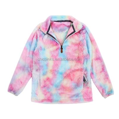 China Anti Shrink Ready To Ship PV Fleece Women Zipper Tie Dye Sherpa Quarter Pullover for sale