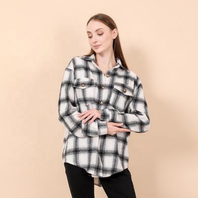 China Wholesale Breathable Jacket For Ladies Casual Oversized Button Down Long Sleeve Plaid Shacket for sale