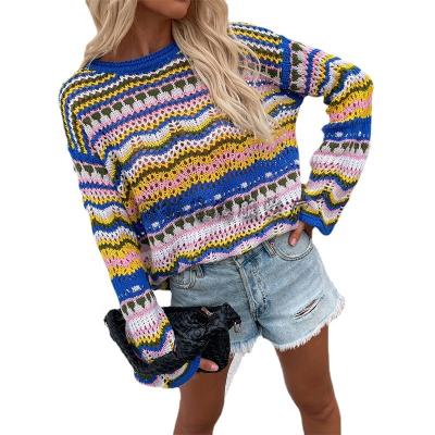 China High Quality Colorful Stripe Breathable Valentine Knit Hole Heart Sweater for sale