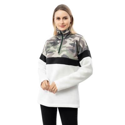 China Wholesale Anti-shrink Printing Women Camouflage Zipper Pullover Color Block Quarter Sweater for sale