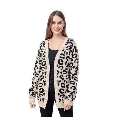 China 2020 Anti-wrinkle factory new arrival long sleeve leopard knit cardigan for women for sale