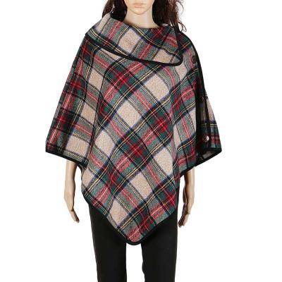 China Best Selling Women Winter Plaid Acrylic Poncho for sale