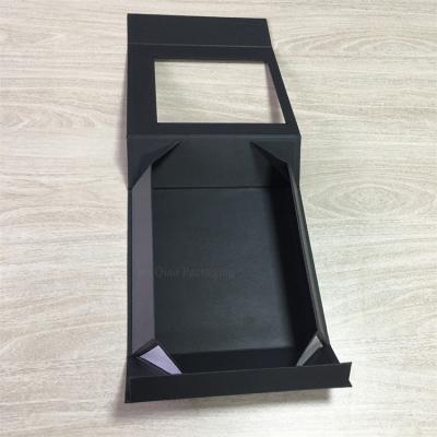 China Recycled Materials Custom Premium Flat Pack Rigid Cardboard Bespoke Gift Packaging Magnetic Closure Luxury Folding Box With Window for sale