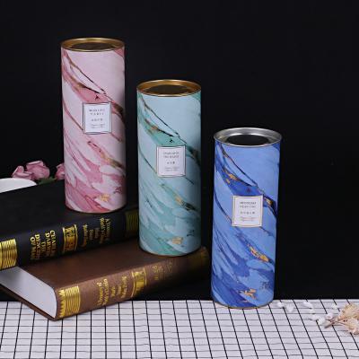 China Recycled Materials Factory Kraft Paper Tea Packaging Can Custom Gift Box Cylinder Logo Printing Tube Packaging Gift Box With Tin Cover for sale