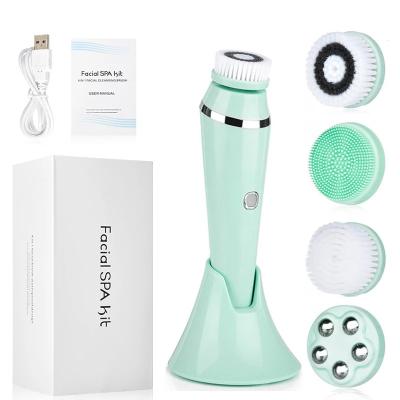 China Anti-Puffiness Waterproof 2022 Facial Cleaning Brush Set with 4 Interchangeable Brushes Deep Cleansing Facial Machine for sale