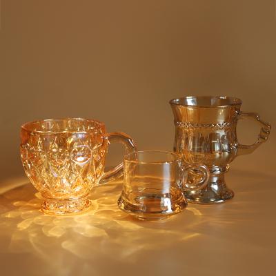 China Home Decor Vintage Amber Color Glass Water Cups Glass Mugs Drink Cups for sale