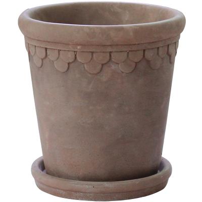 China Large Decor Rome Style Floral Border Cement Planting Pot With Tray for sale