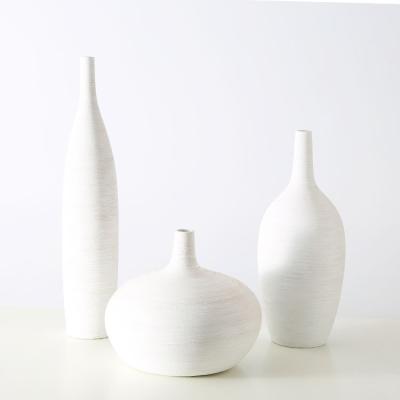 China Geometric white brushed ceramic vase with decor for sale