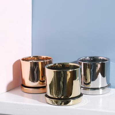 China New home decor hippie plated silver gold ceramic planter succulent pot for sale