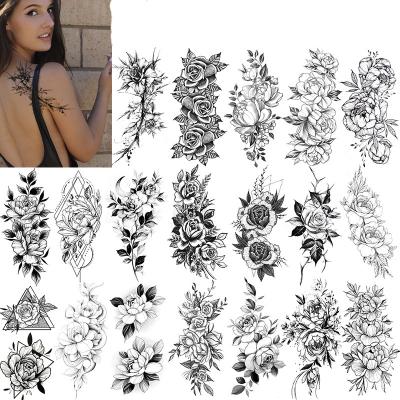 China Women Temporary Temporary Tattoo Mehndi Henna Stickers For Designs Lotus Peony Flowers Pattern Mandala Tattoo Black Sketches Hands Tattoo for sale