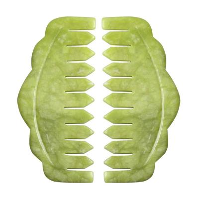 China Body Green Jade Massage Comb Natural Jade Guasha Scalp Comb Scalp Care Massager Tool For Relaxation Acupoint Head Treatment for sale