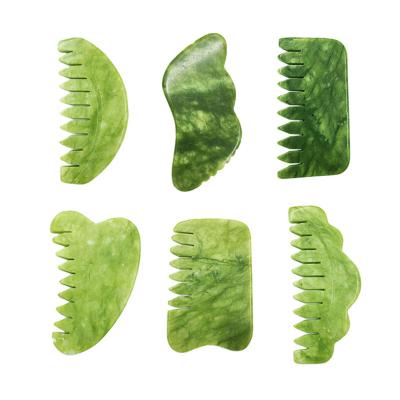 China Green Jade Stone Guasha Comb Natural Body Jade Massage Comb Head Therapy Trigger Point Treatment for Spa Full Body Relaxation for sale