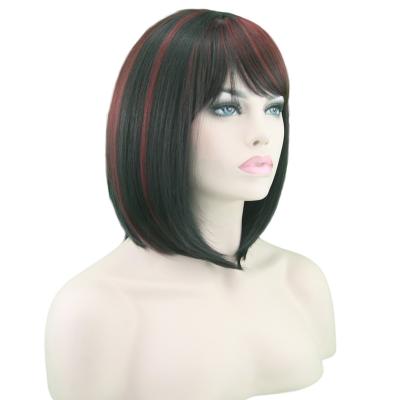 China Straight Hair BOBO Wig Black Mix Red Short Lace Hair Fiber Cosplay Elastic High Temperature Synthetic Hair Heat Resistant Hair Wigs for sale