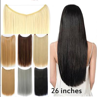 China Hot Straight Bayalage Invisible High Temperature Fiber Synthetic Hair Extensions No Staples Halo Hair Hidden Secret Yarn Blonde Dirty Gray for sale