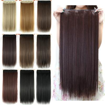 China Hot High Temperature Fiber Straight Women Long Cut In Hair Extensions Black Brown High Tempreture Synthetic Hair Piece for sale