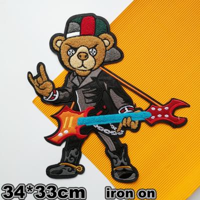 China Other GUGUTREE Embroidery Guitar Big Bear Patch Cartoon Caterpillar Animal Badges Applique Patches For Apparel DX-11 for sale