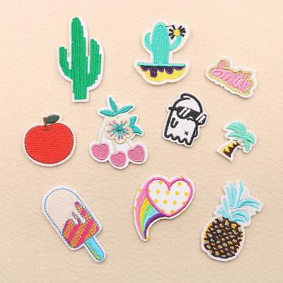 China Other GUGUTREE Embroidery Foods Patch Set Cartoon Cactus Badges One Applique Patches For Apparel XW-181 for sale