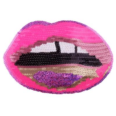 China 3D GUGUTREE Large Sequined Mouth Patches , Large Sequined Lips Applique Back Patch For Jackets JW-204320 for sale