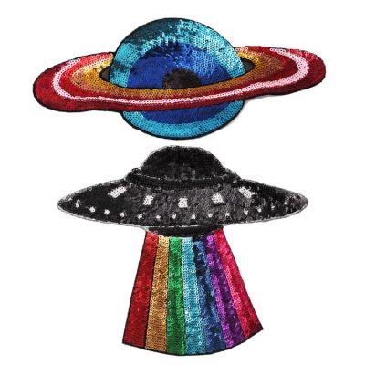 China large 3D GUGUTREE sequin UFO patches, large embroidery patches for jackets BP-3, earth applique ZK-19122010 for sale