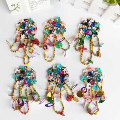 China Embroidery Tassel Stones Handmade Crystals Flowers Patch DIY Beaded Flowers Patches Appliques HH-209281 for sale