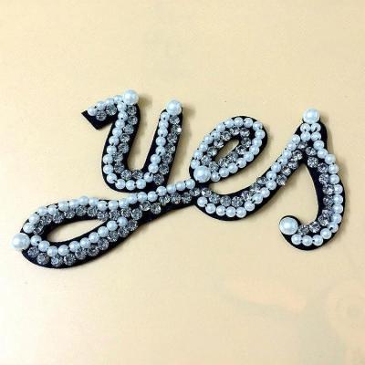 China 3D Embroidery Beaded Pearl White Crystals Letter Patches, Alphabet Patch Letter Applique Badges KZ-2092220 for sale