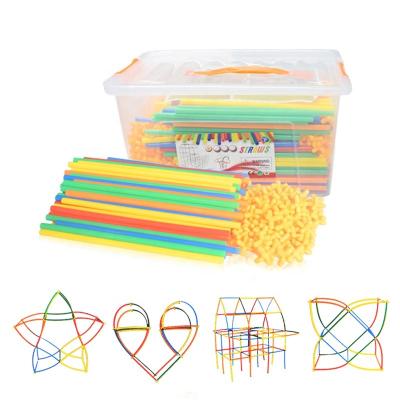 China Construction Toy Children DIY Assembled Color Straw Building Block 3D Plastic Space Educational Block Toys for sale