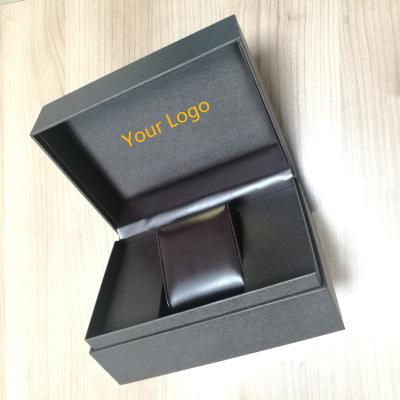 China Custom Recycled Materials Grain Paper Wood Watch Box With PU Pillow, Luxury Watch Box for sale