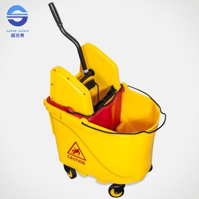 China Commercial Plastic Double Bucket Mop Wringer Trolley 35L , Yellow for sale