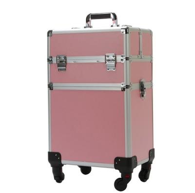 China 4 in1 High Quality Multifunctional Durable Aluminum Rolling Makeup Trolley Train Case Box Large Capacity Cosmetic Various Designs for sale