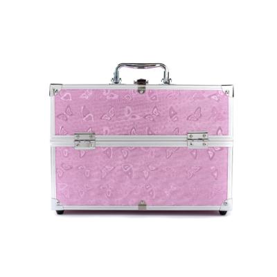 China NATIONAL Nylon Professional Multifunction Rolling Makeup Case Travel Train 2 In 1 Bag Pink Black Cover Silver Geometric Duty Customized for sale