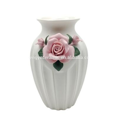 China Large Artificial Modern White Ceramic Ornamental Handmade Rose Flower Vase Home Decoration for sale