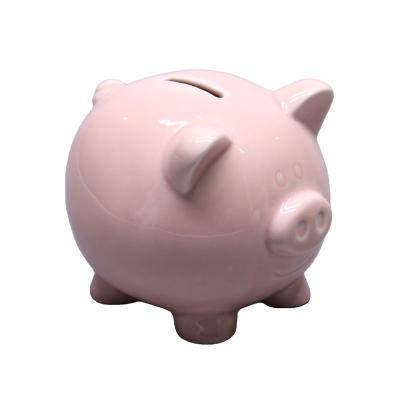 China Kids white handmade gifts and pink color ceramic piggy bank for sale