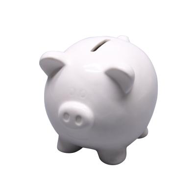 China Small Ceramic Piggy Bank White Glazed Ceramic Piggy Coin Bank With Rubber Stopper For Kids for sale