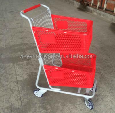 China Durable Plastic 2 Tier Basket Shopping Cart Trolley Deployment For Supermarket for sale