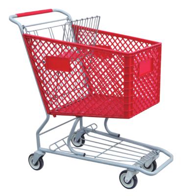 China Durable Plastic 130L Basket Trolley Cart Supermarket Metal Shopping Deployment for sale