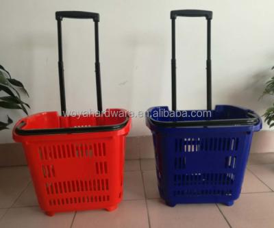 China HDPP 35L Telescoping Folding Handle Shopping Basket With 2 Wheels for sale