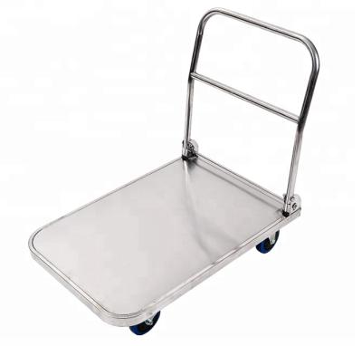 China Durable Warehouse Storage Stainless Steel Hand Push Transport Foldable Cargo Platform Cart for sale