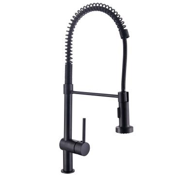 China Matte Black Commercial Solid Brass Single Lever Thermostatic Faucets Single Handle Pull Down Sprayer Spring Kitchen Sink Faucet for sale