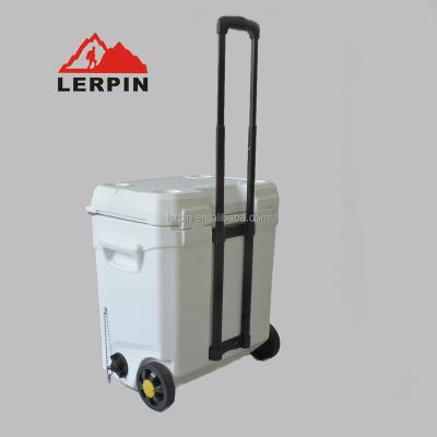 China Stocked Cart 45L Ice Cooler Box With Wheels Rotomolded Cooler Box Cooler Box for sale