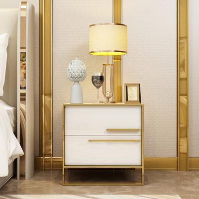 China Durable nordic designer contemporary metal nightstand wooden bedside table gold metal bedroom furniture for sale