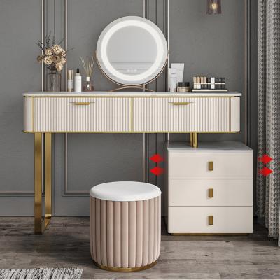 China Nordic Simple Lightweight Luxury Dresser Table Modern Design Bedroom Stainless Steel Gold Leg for sale