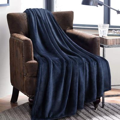 China King Size Lightweight Cozy Double Queen HOT Twin Plush Navy Blanket Fleece Flannel Solid Microfiber Blanket for sale