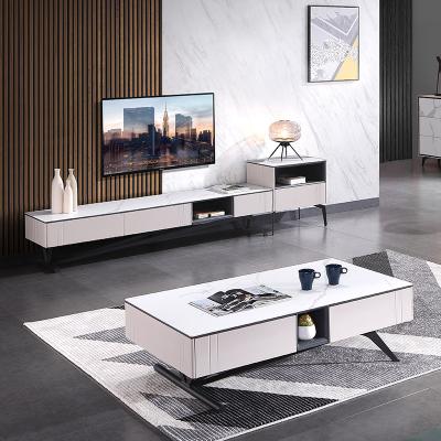 China Nordic Extendable Marble Top Metal Coffee Table Set Rectangular Living Room Furniture for sale