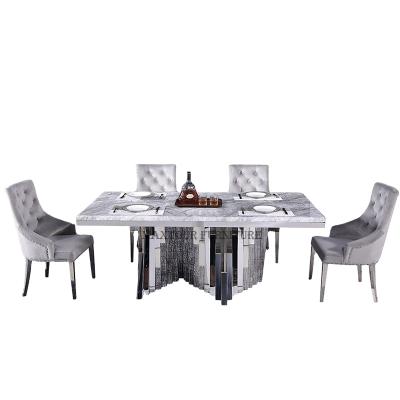 China Customized Stainless Steel Marble Dining Table Set Modern Dining Tables With 8 Chairs for sale