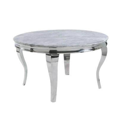 China Modern Luxury Europe Style High Grade And Gray Louis Stainless Marble Top Dining Table for sale