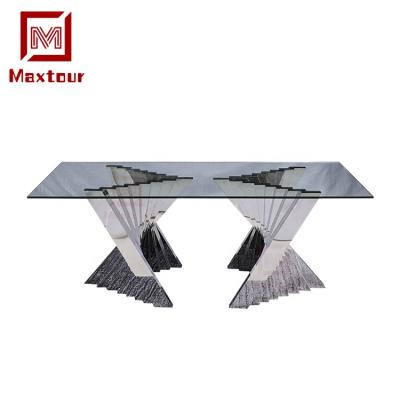 China Customized Metal Furniture Stainless Steel Low Dining Table Set Modern Home Dining Room 6 8 10 Chairs Tables for sale